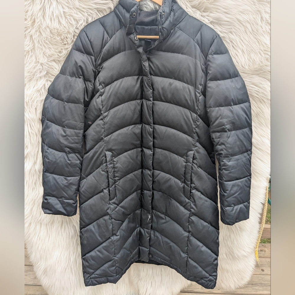 Lands End Women's Black Down Puffer Coat Size Medium 10/12 FLAWS